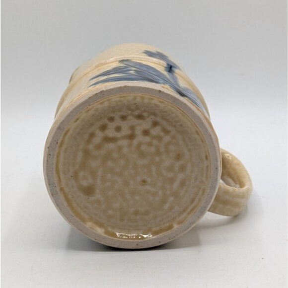 Vintage Artisan Salt Glazed Stoneware Creamer Mug Tan with Blue Flowers 24oz - Picture 6 of 8